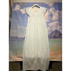 Vintage Shadowline Long Silky Women's Gown Size Small Nylon Light Blue